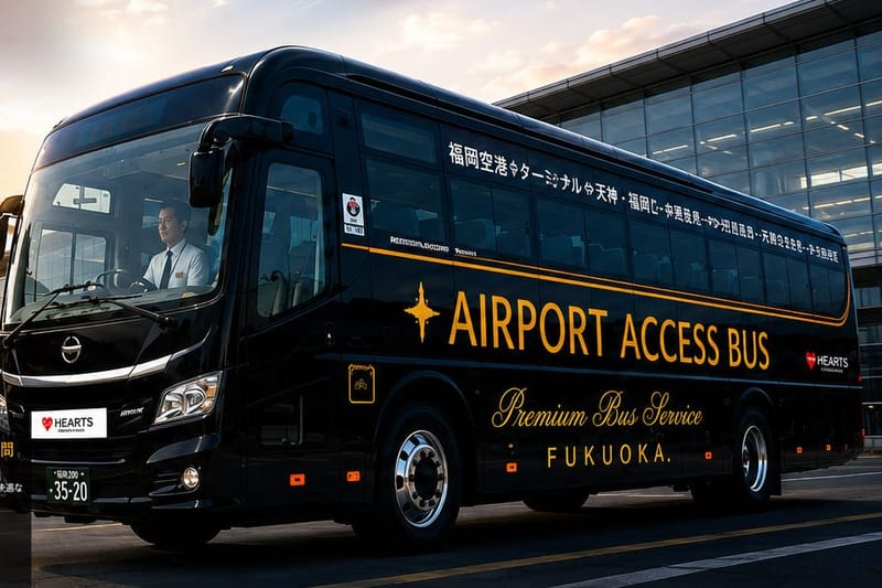 福岡空港に到着したHEARTSのエアポートバス
